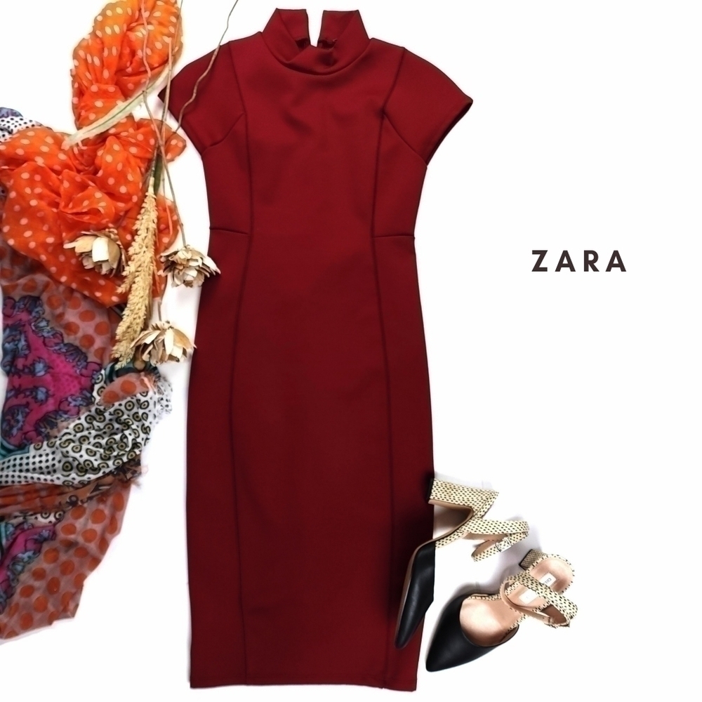 Zara Collection Body Contour Red Dress Sz S - Picture 1 of 16